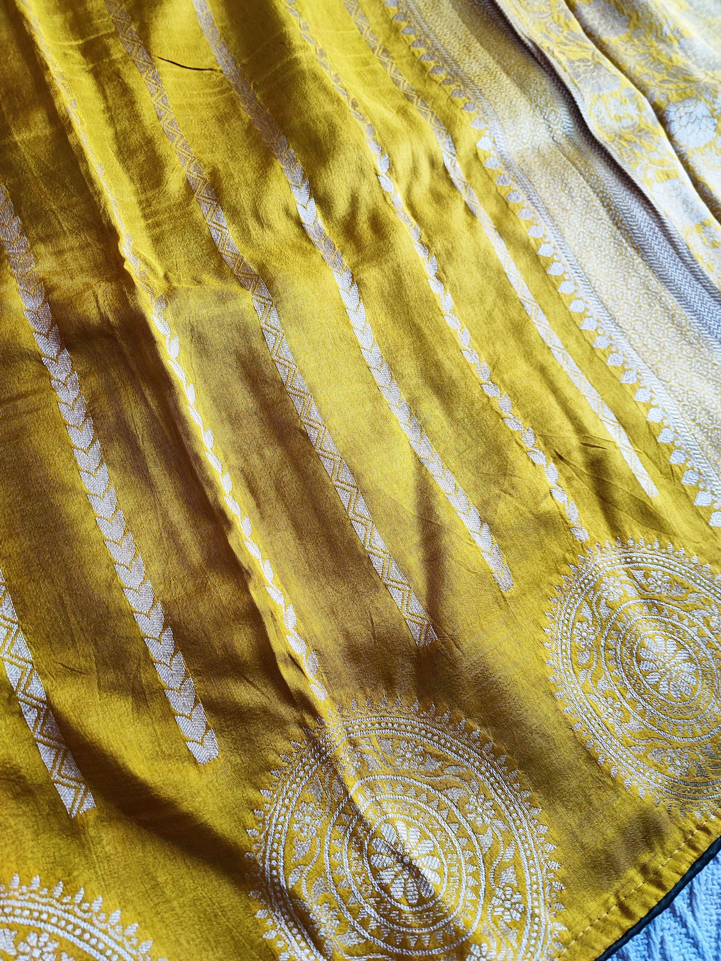 Mustard Banarsi Dola Silk Full Jaal Weaving Saree