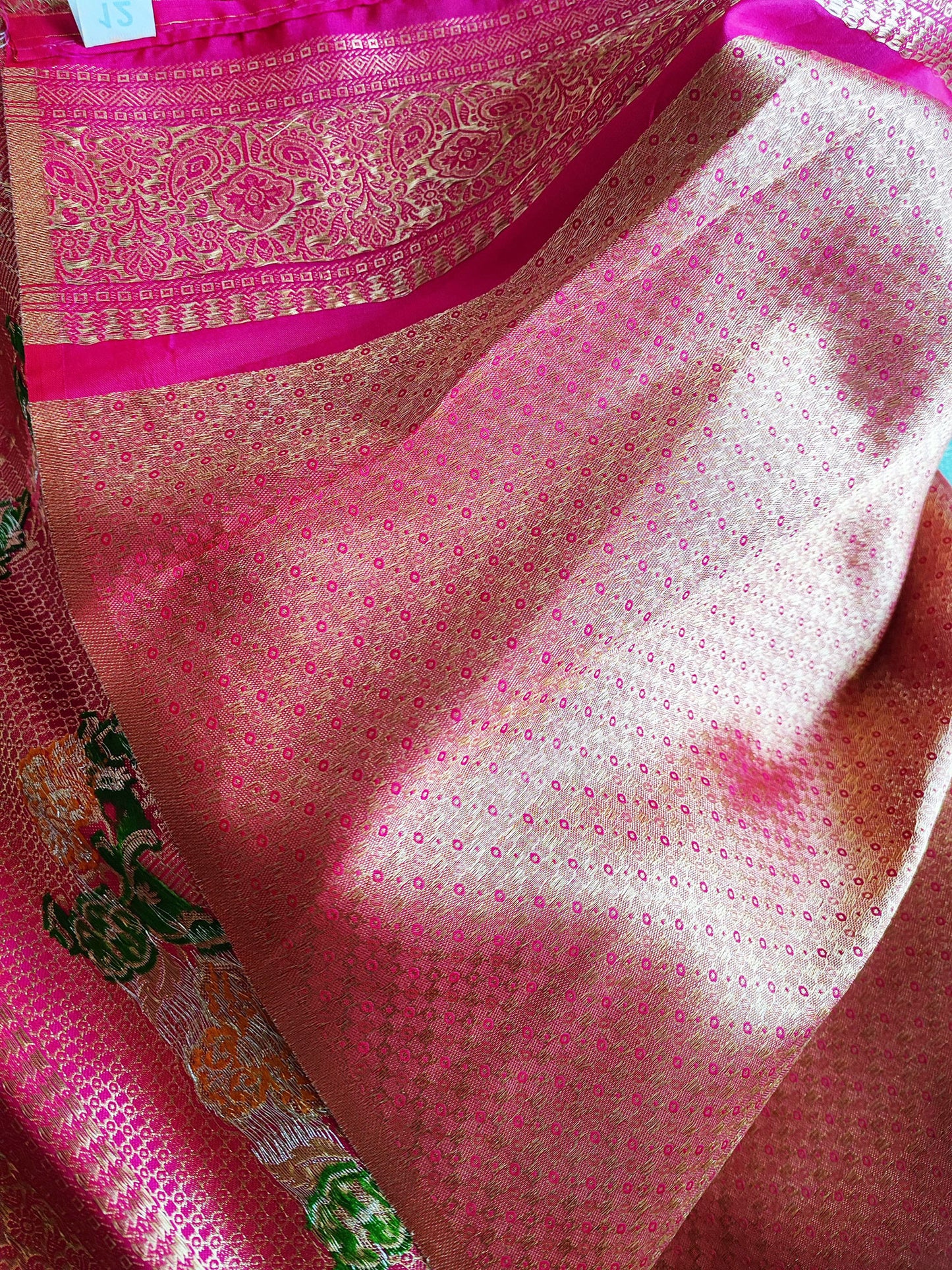 Magenta & Sea Green Banarasi Tanchoi Silk Brocade Saree