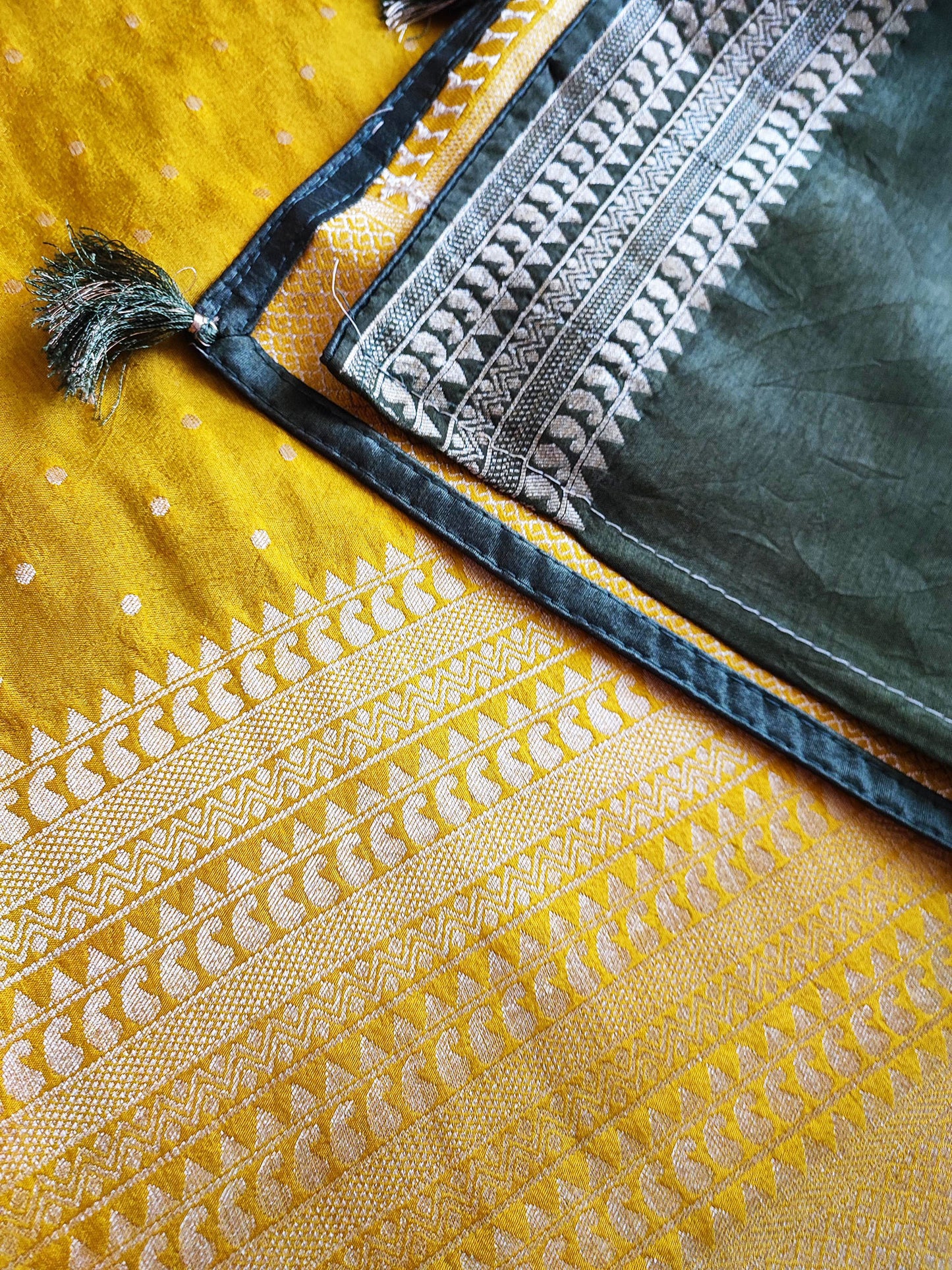 Mustard Banarsi Dola Silk Full Jaal Weaving Saree