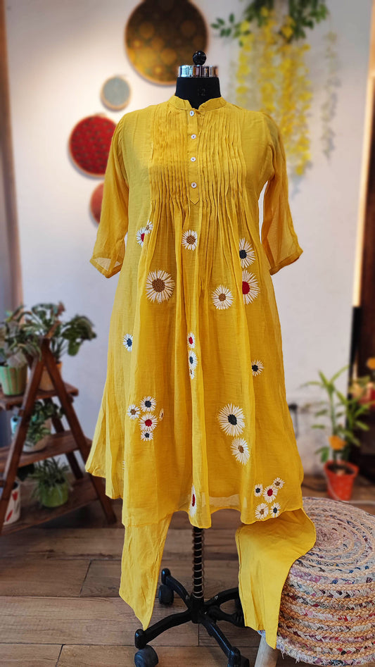 Sunflower Yellow 2-Piece Mul Chanderi Silk Suit 