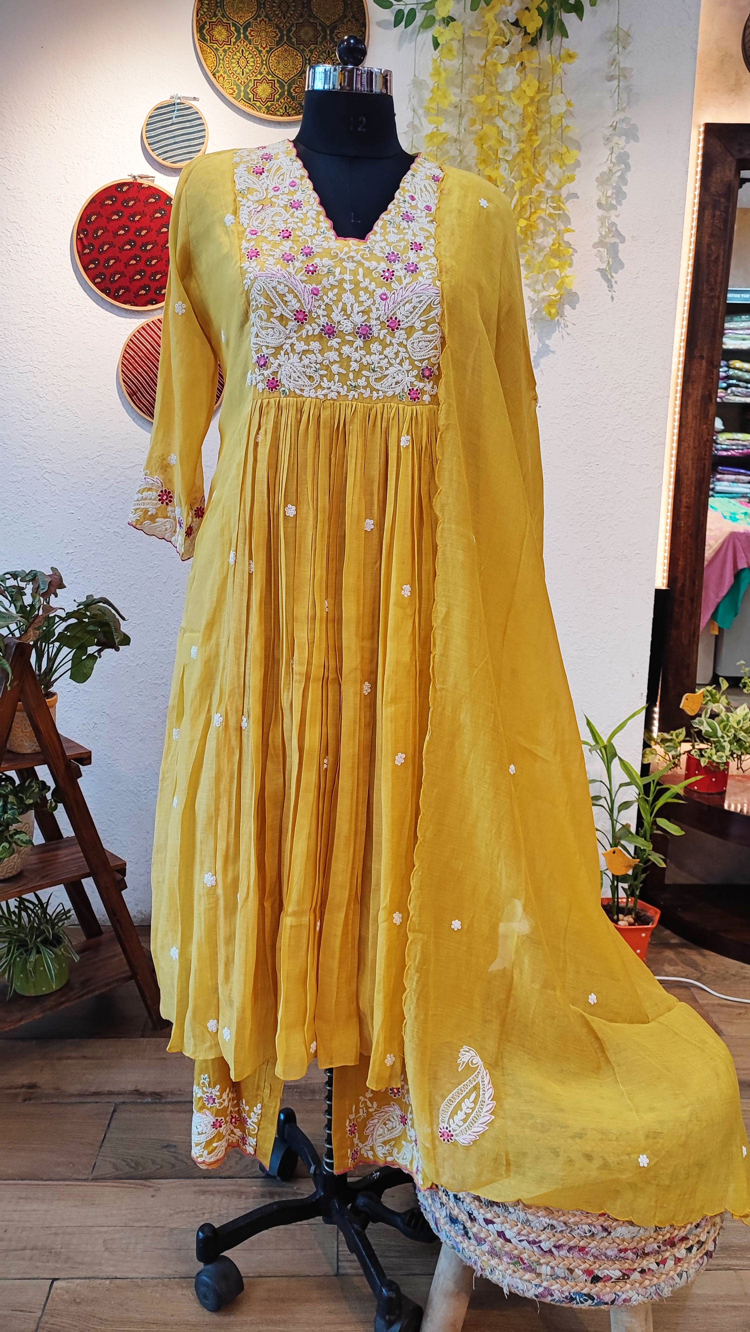 Yellow Mul Chanderi Silk Suit