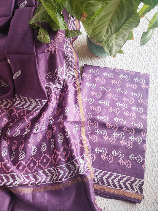 Violet Handblock Print Premium Chanderi Silk Suit