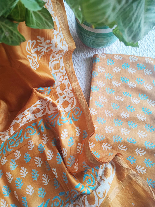 Tacha Tan Handblock Print Premium Chanderi Silk Suit