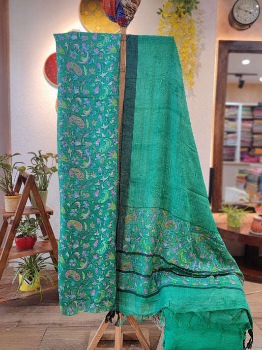 Emerald Green Pure Pashmina Printed Silk Suit