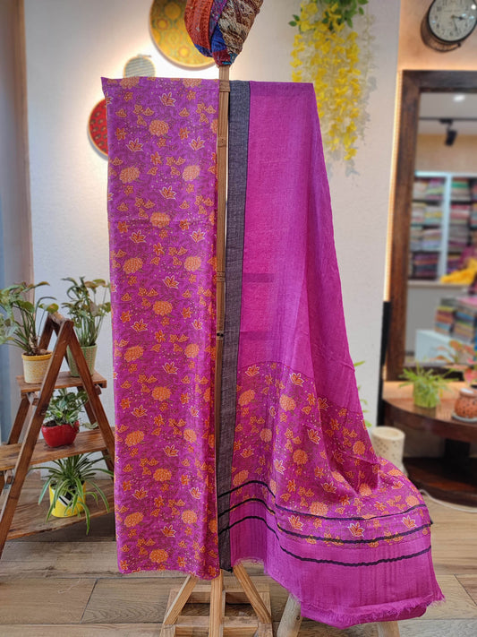 Magenta Pure Pashmina Printed Silk Suit