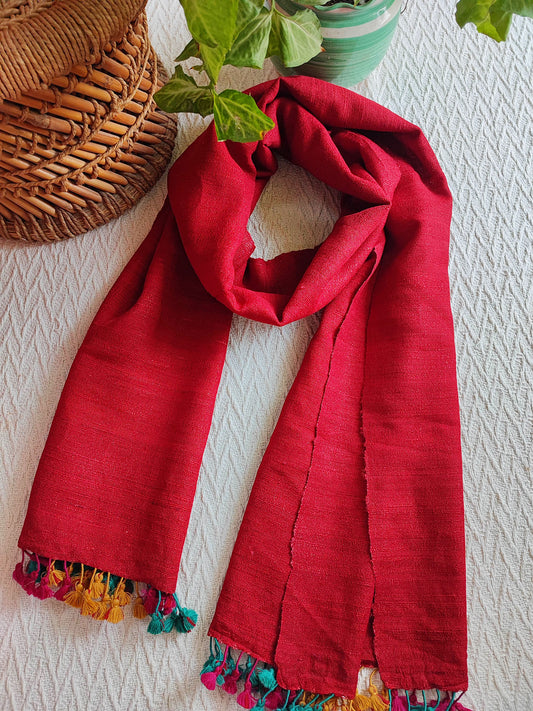 Scarlet Pure Wool Woven Handloom Stole