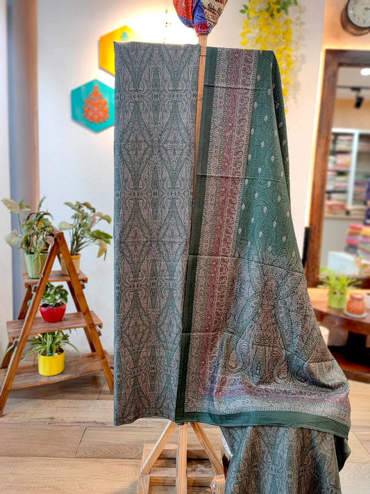 Sage Green Woolen Digital Print Kurta, Pant Material and Shawl