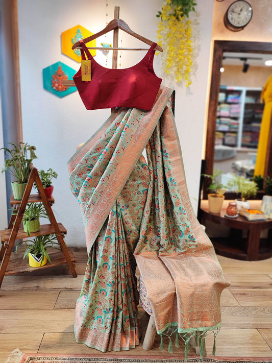 Jamawar All-Over Weaving Soft Silk Saree