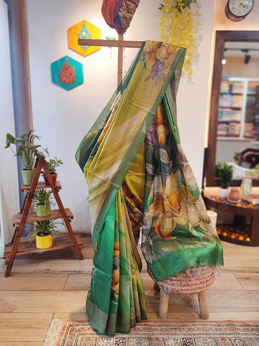 Designer Digital Print Moonga Silk Saree