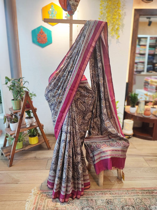 Mulberry Printed Silk Saree