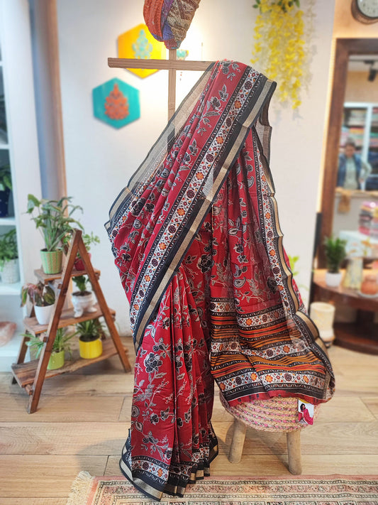 Mulberry Printed Silk Saree