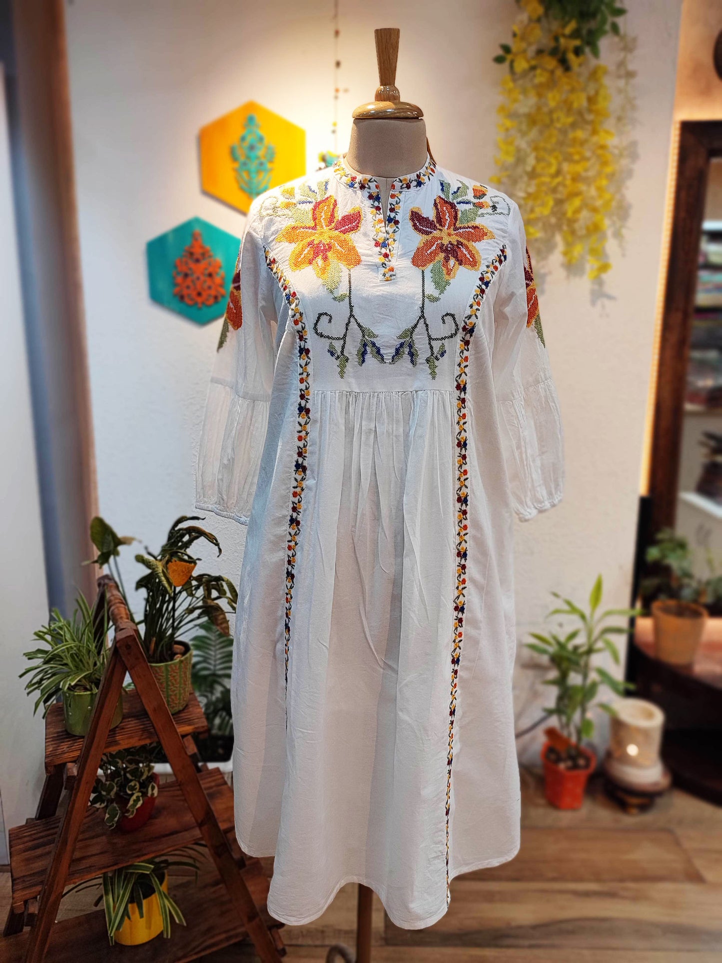 White Mulmul Cotton Full Sleeve Dress Cum Kurta