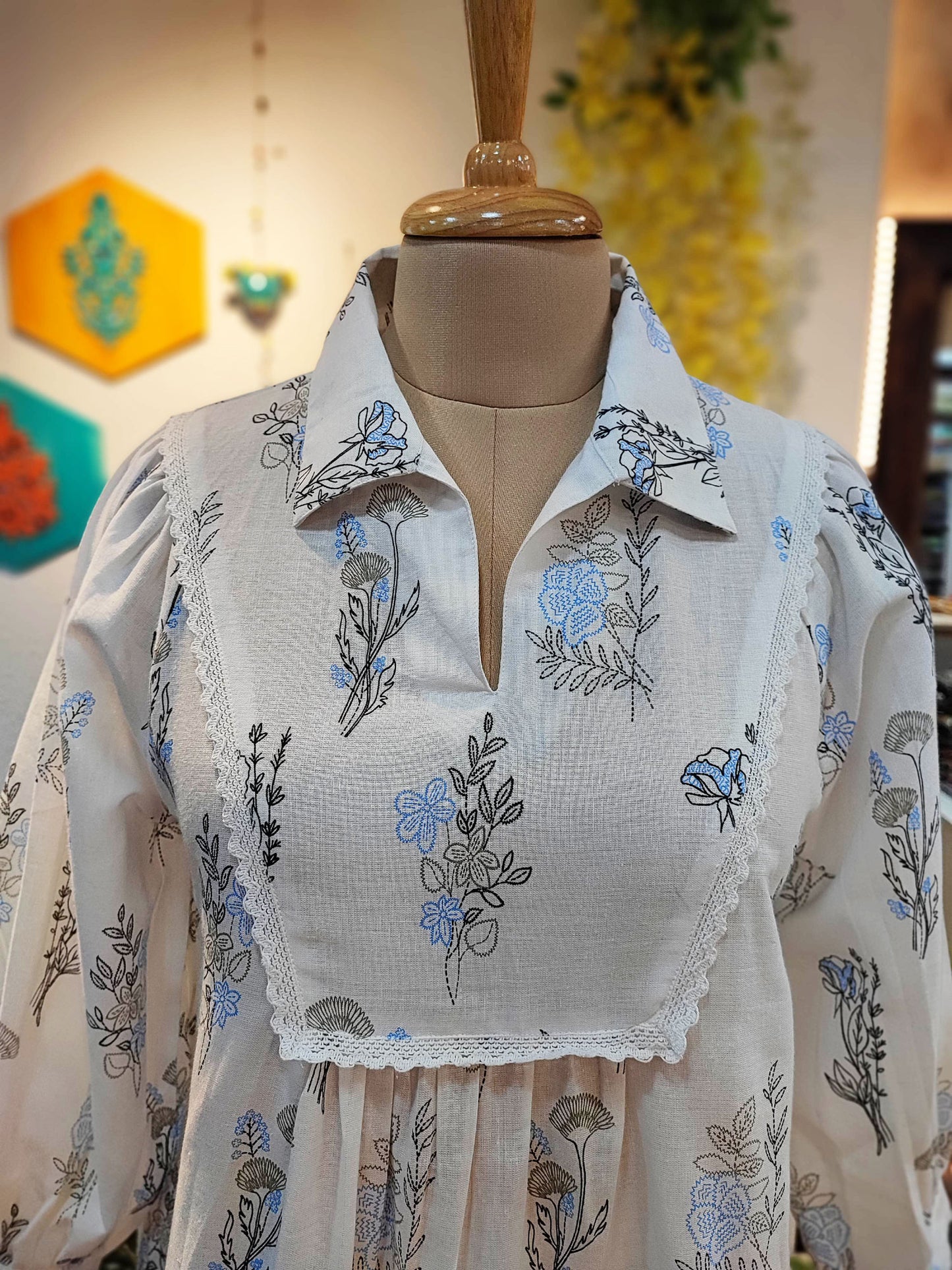 White Soft Khadi Top with Contemporary Floral Print