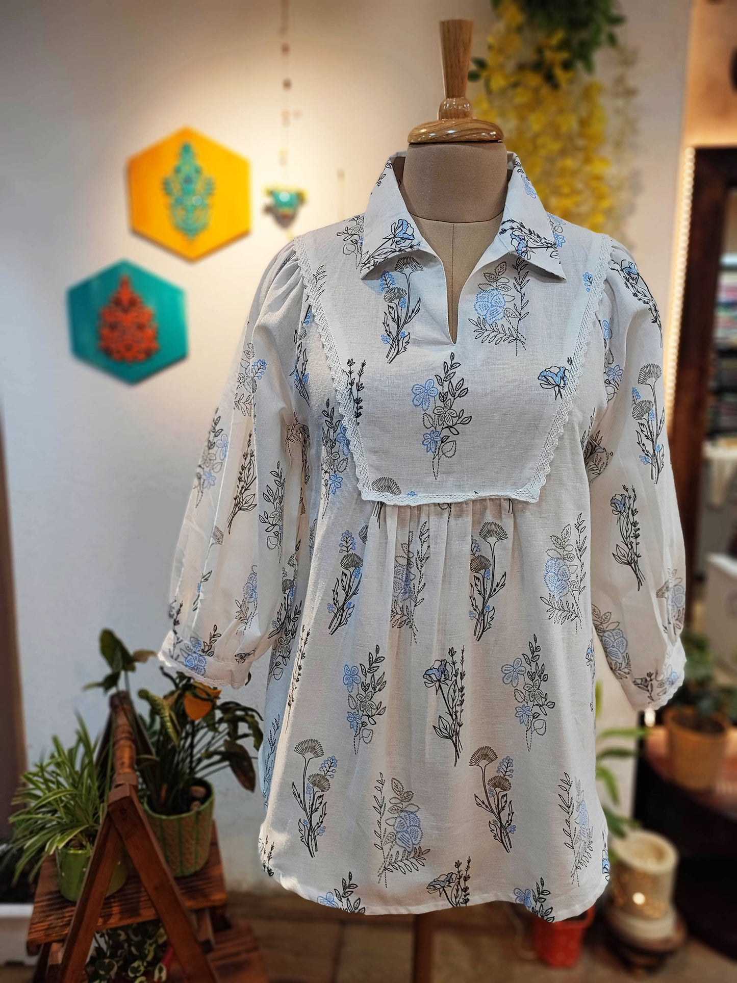 White Soft Khadi Top with Contemporary Floral Print