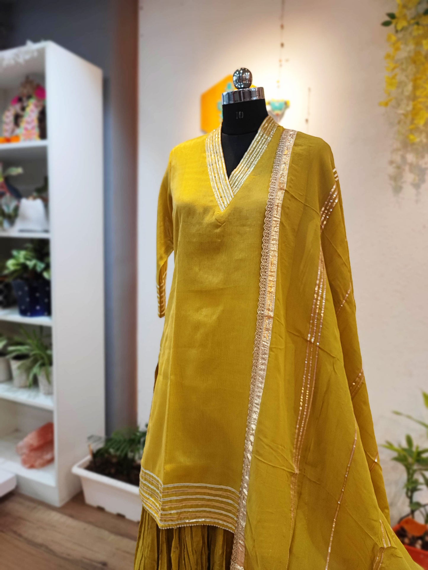 Mustard Yellow Chanderi Tissue Kurta and Dupatta and Mul Chanderi Sharara