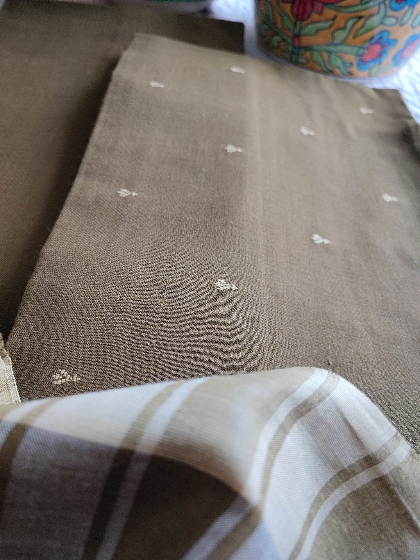 Tortilla Brown Handloom Pure Cotton Suit with Buta Weave