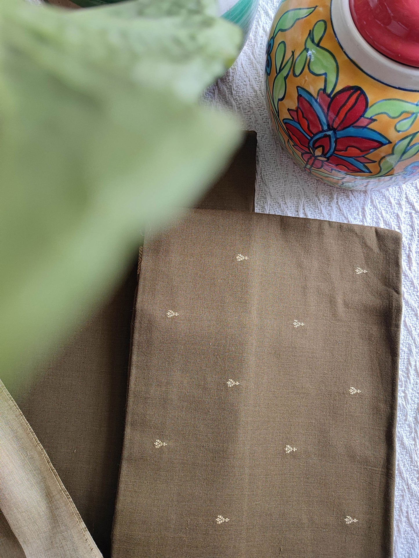 Tortilla Brown Handloom Pure Cotton Suit with Buta Weave