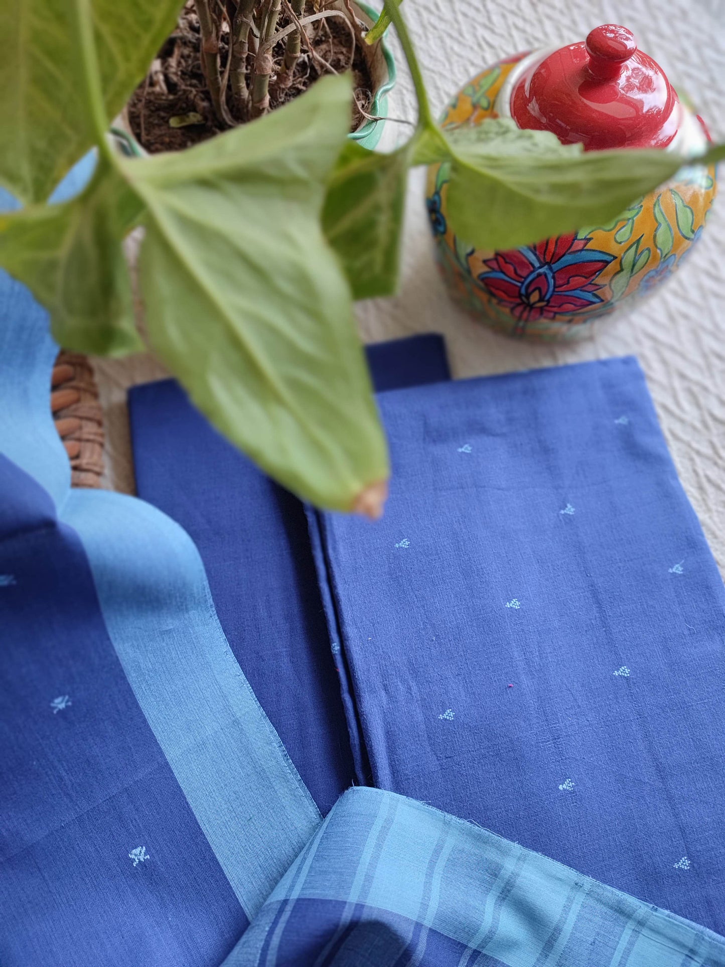 Royal Blue Handloom Pure Cotton Suit with Buta Weave