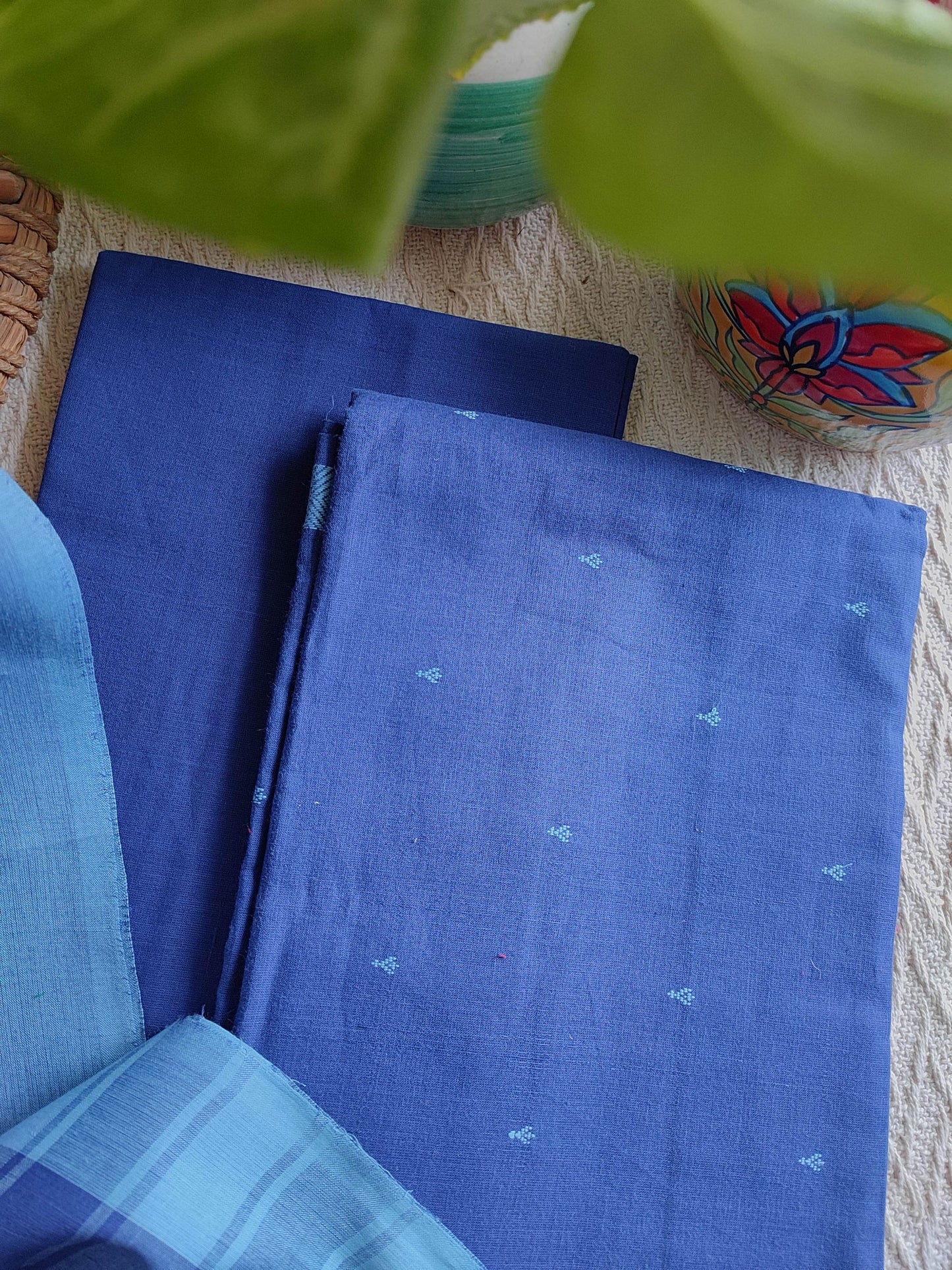 Royal Blue Handloom Pure Cotton Suit with Buta Weave