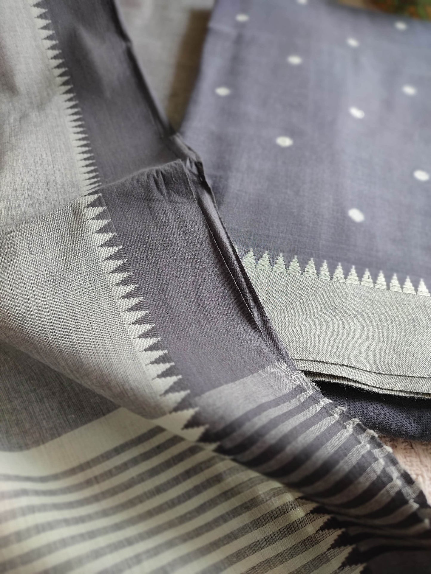 Stone Gray Handloom Pure Cotton Suit with Buta Weave