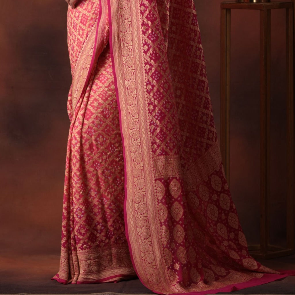 Blush PinK Pure Georgette Banarsi Saree