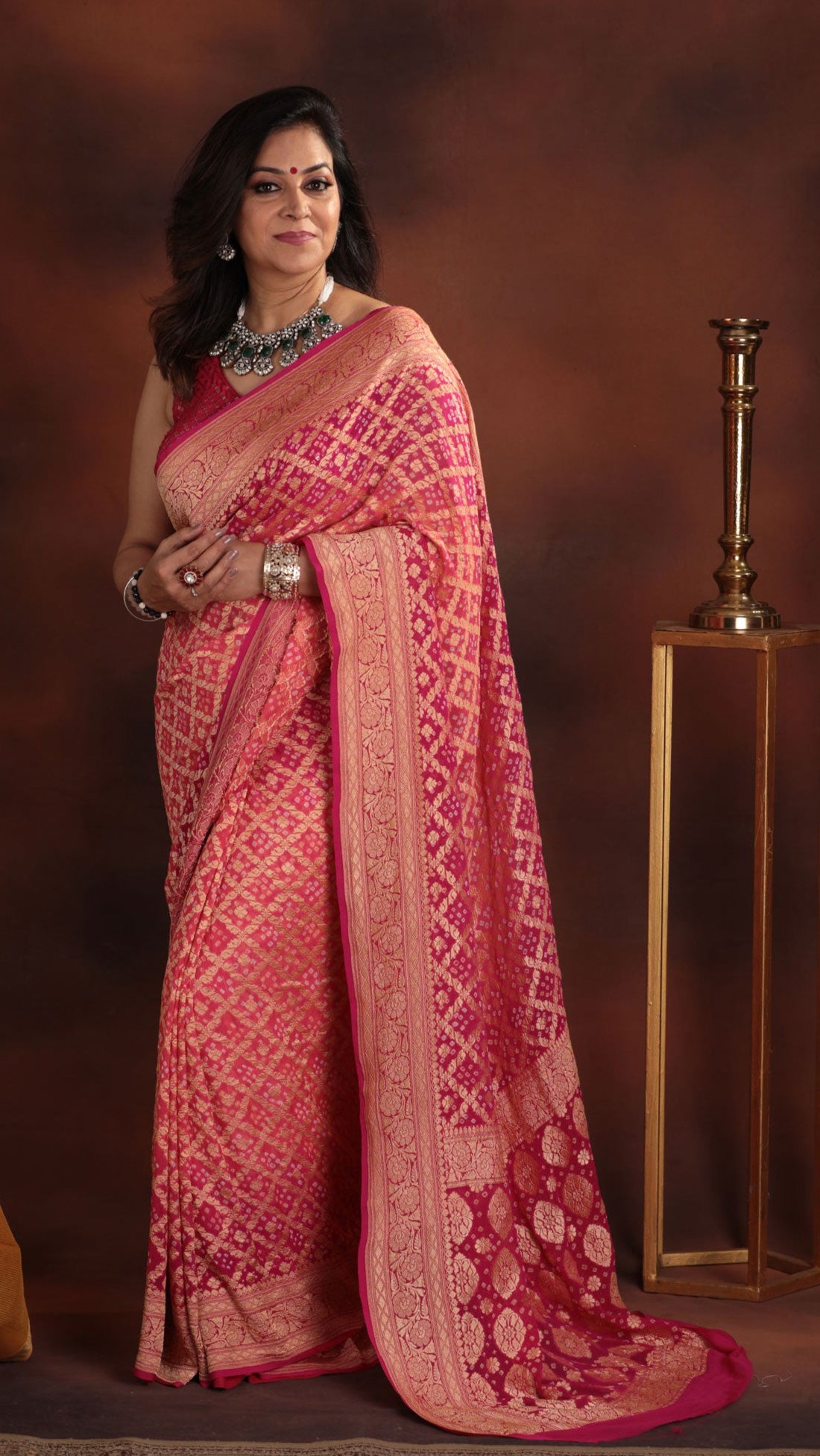 Blush PinK Pure Georgette Banarsi Saree