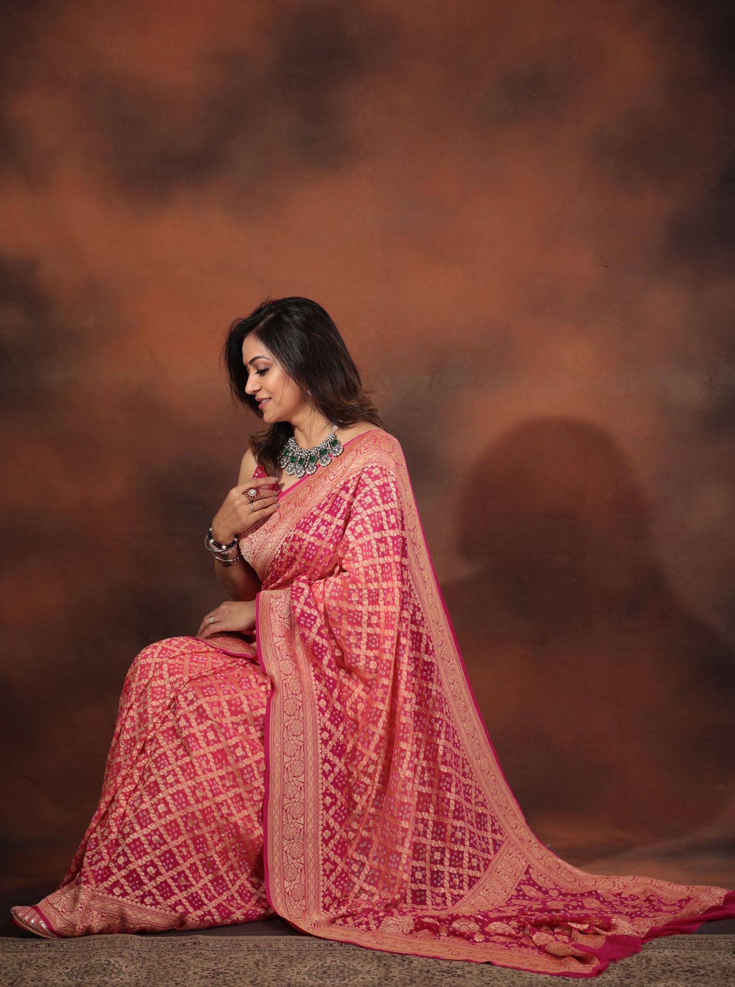 Blush PinK Pure Georgette Banarsi Saree