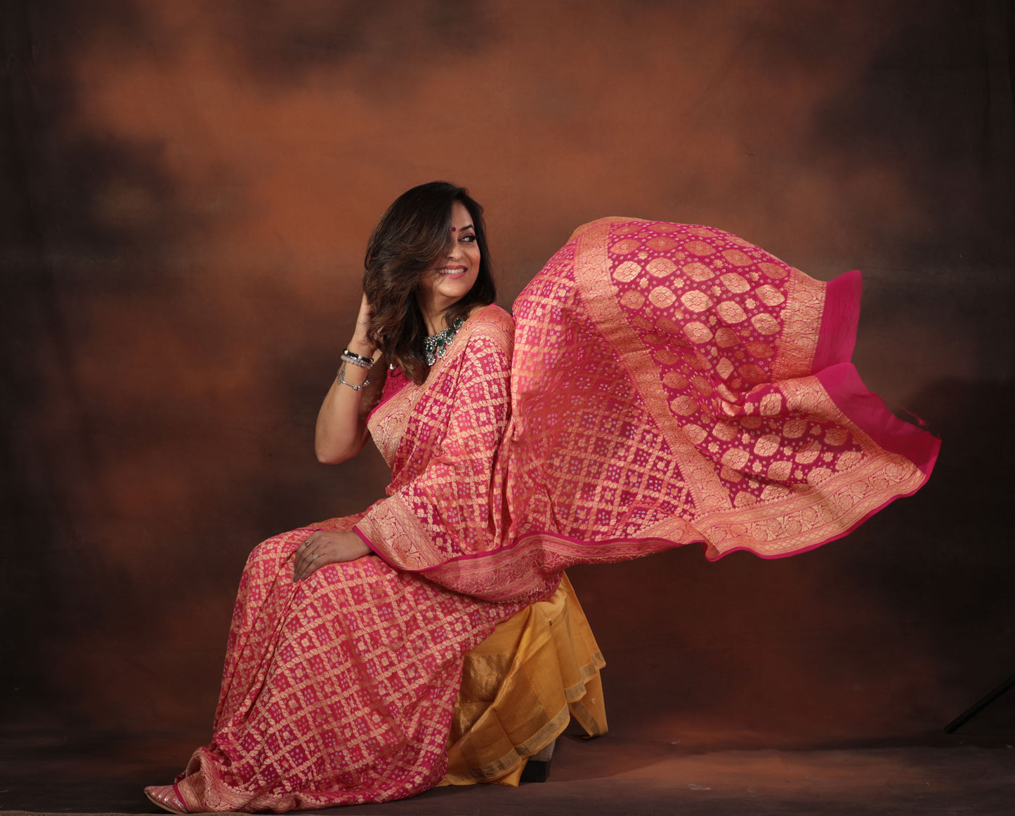 Blush PinK Pure Georgette Banarsi Saree