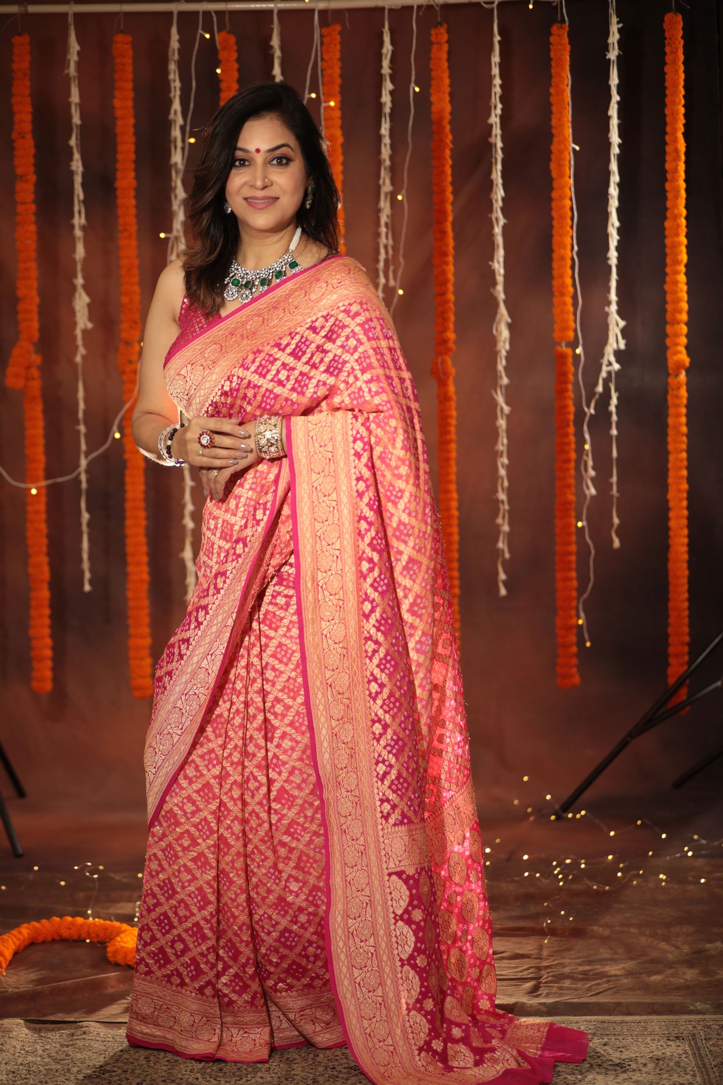 Blush PinK Pure Georgette Banarsi Saree