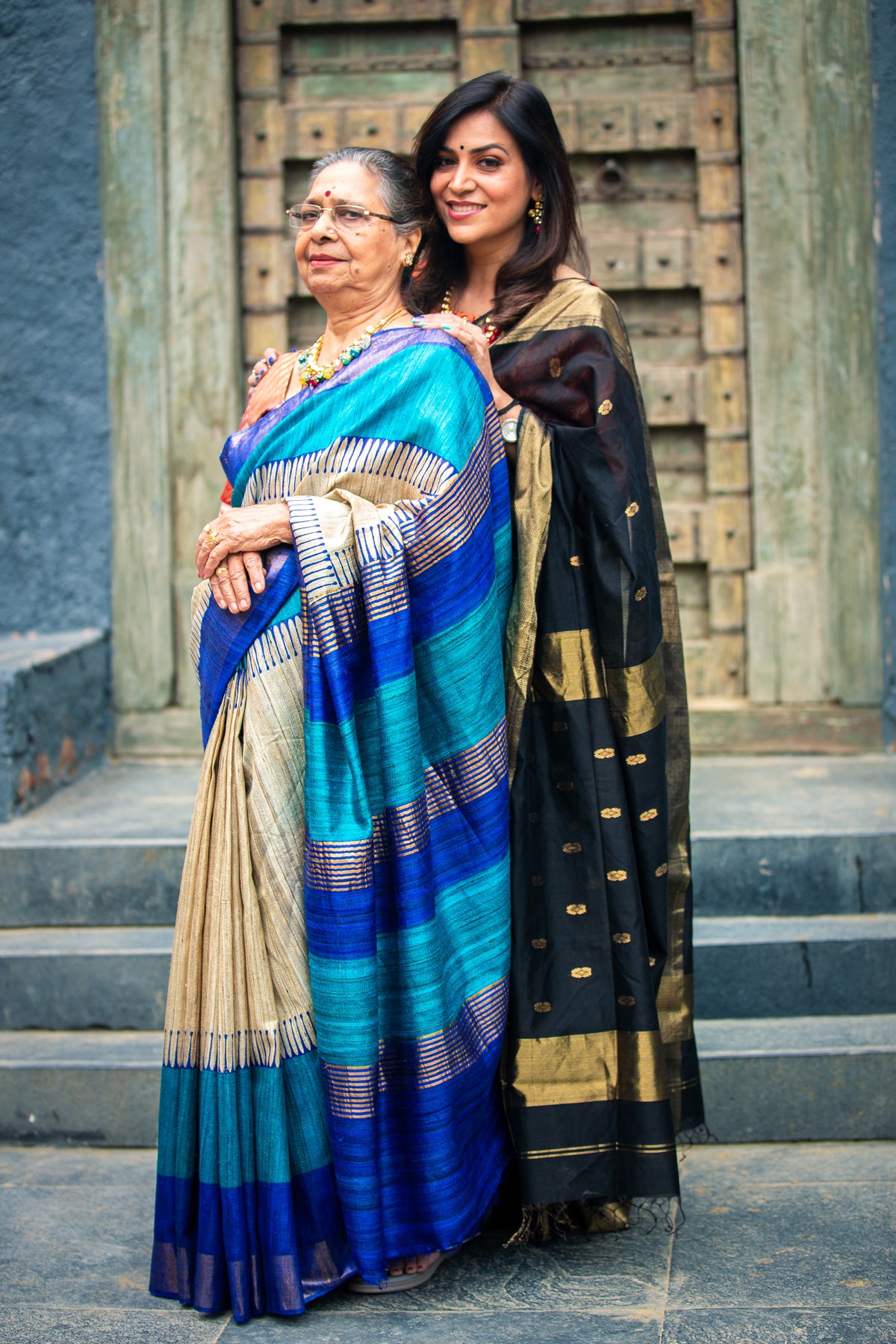 Blue Dual shade Tussar Gheecha Silk Saree