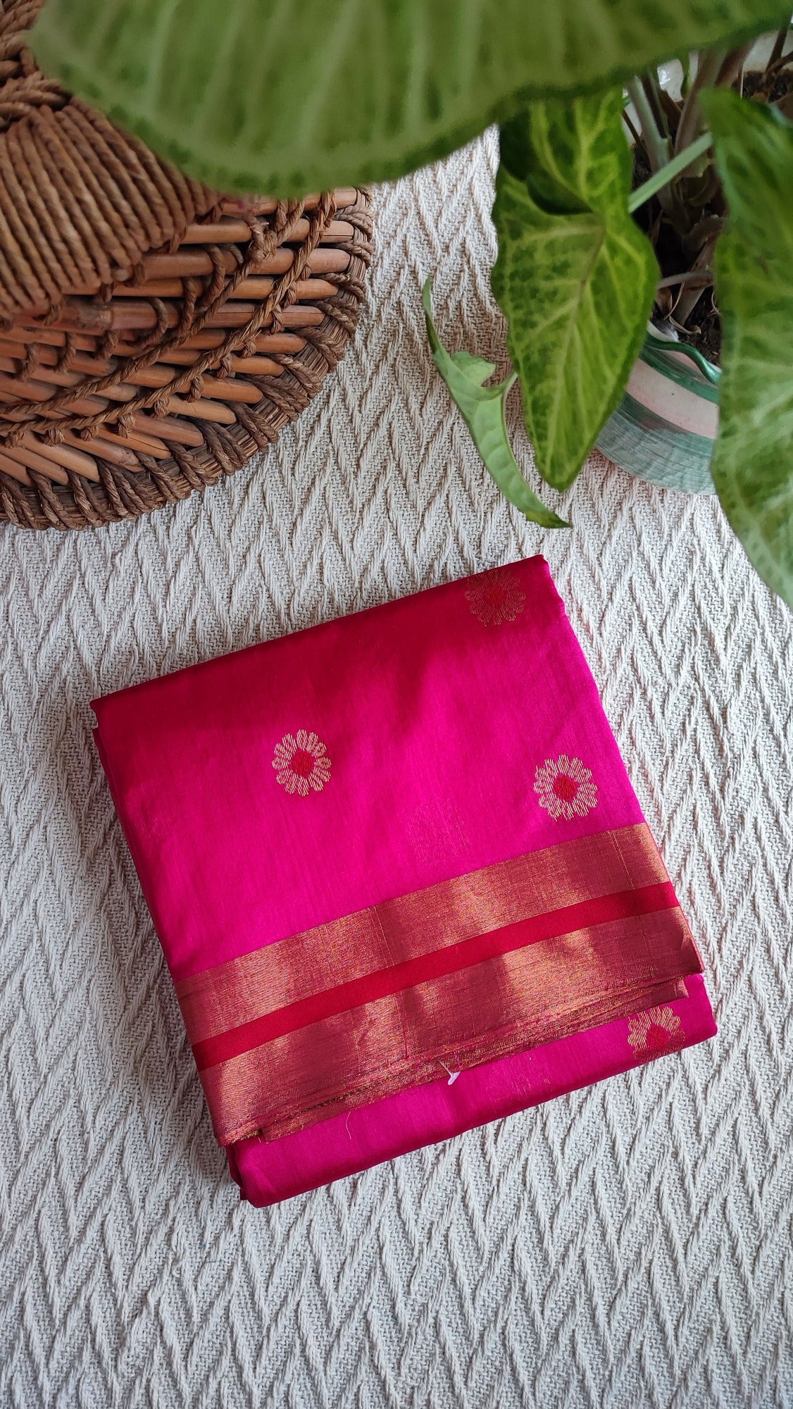 Ruby Pink Premium Pattu Silk Chanderi Saree with Minakari motifs