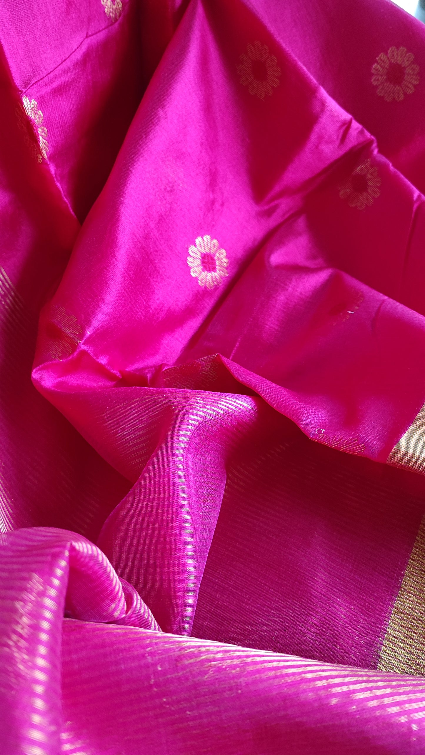 Ruby Pink Premium Pattu Silk Chanderi Saree with Minakari motifs