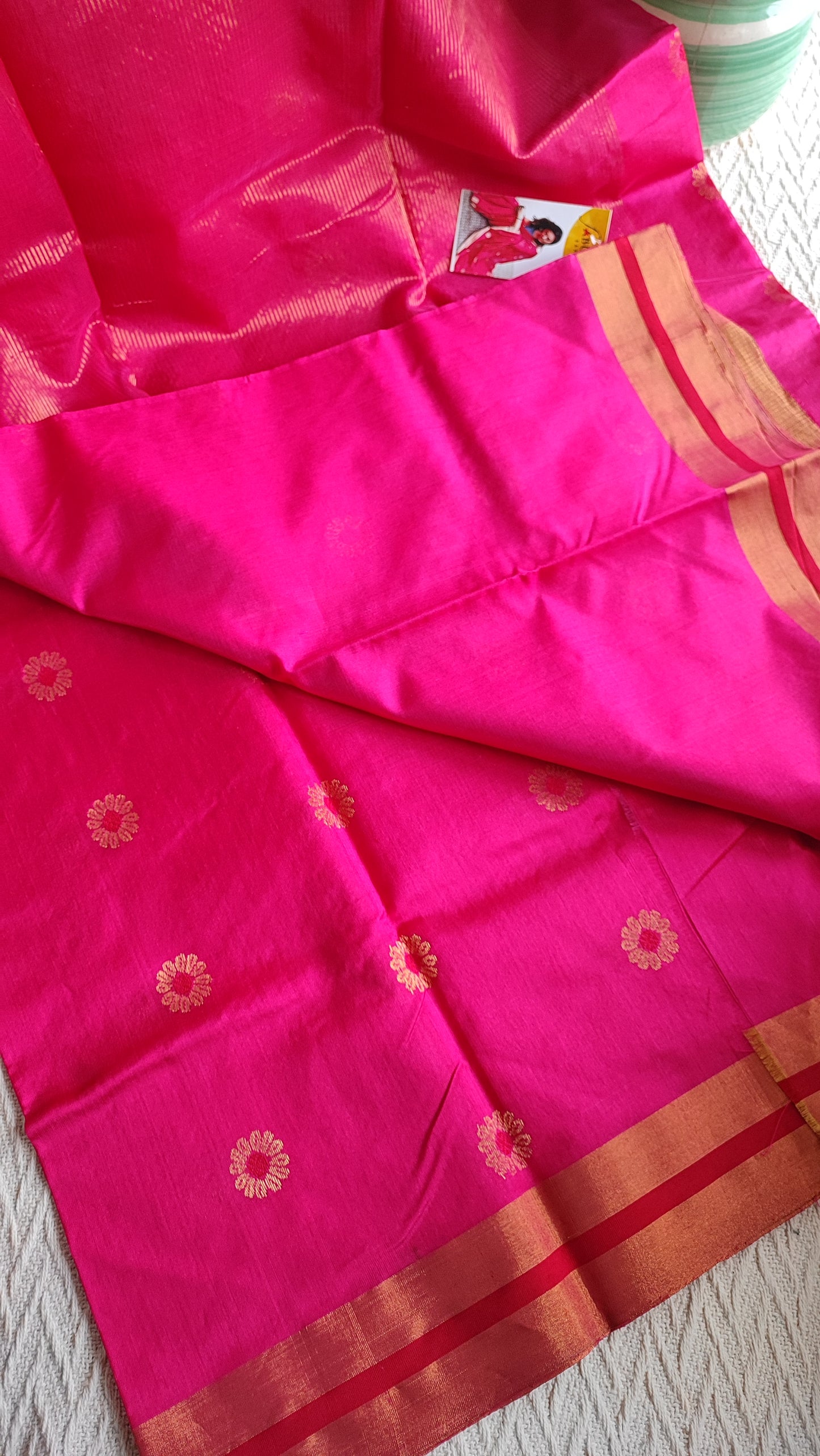 Ruby Pink Premium Pattu Silk Chanderi Saree with Minakari motifs