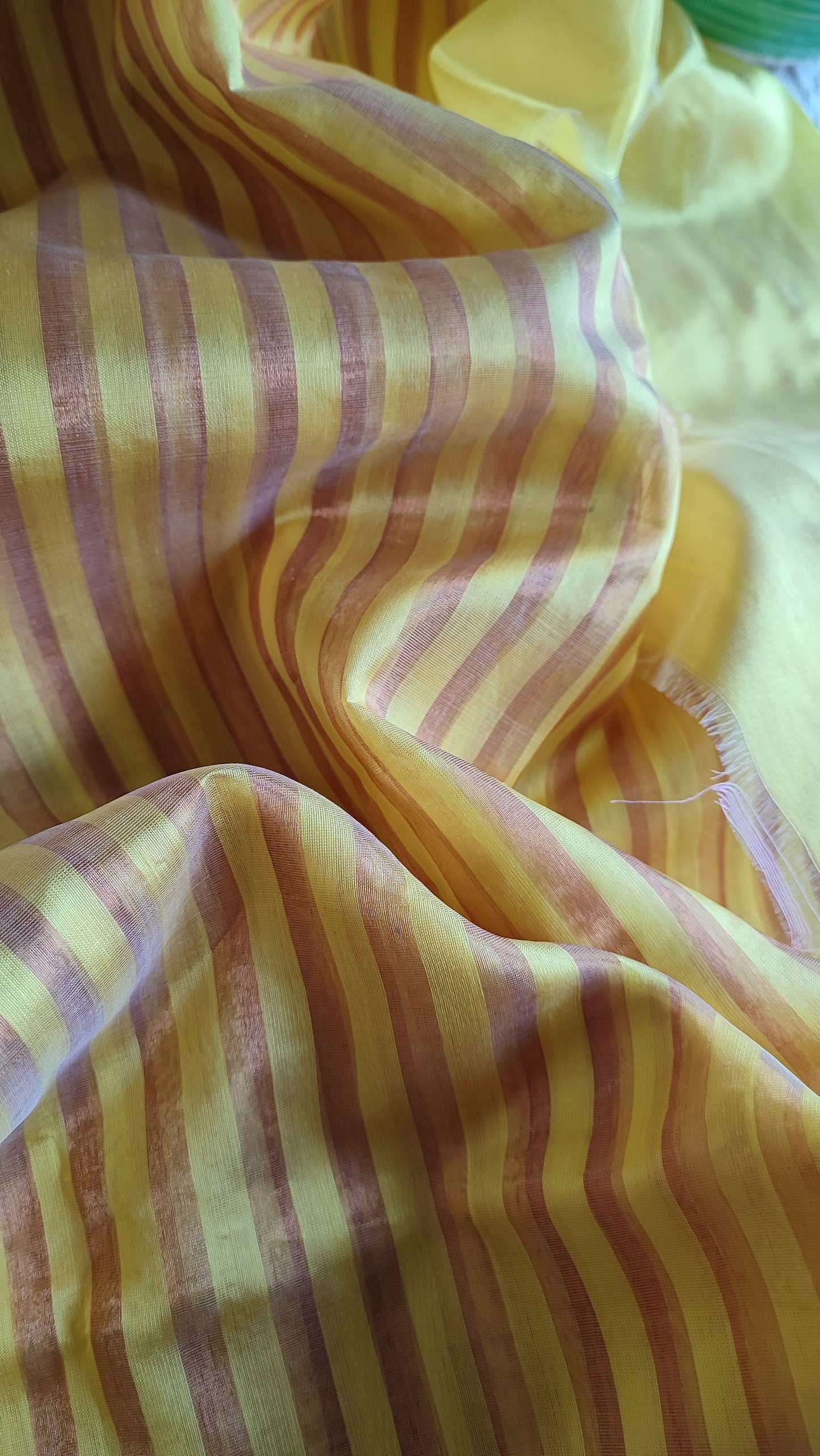 Sunrise Yellow Premium Pattu Silk Chanderi Saree with Stripes