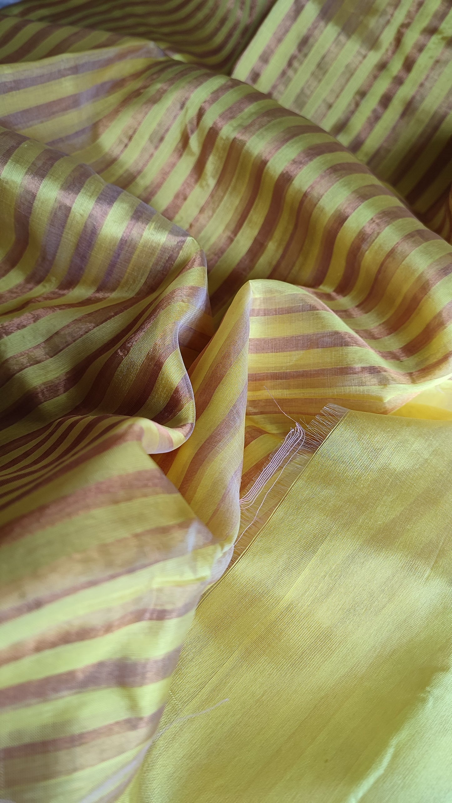 Sunrise Yellow Premium Pattu Silk Chanderi Saree with Stripes