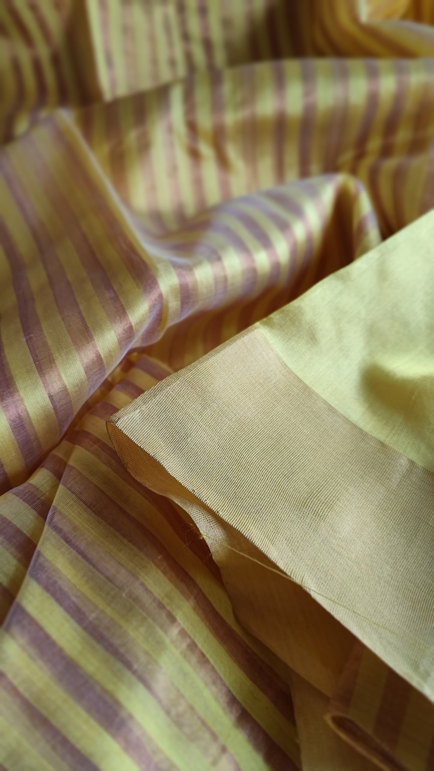 Sunrise Yellow Premium Pattu Silk Chanderi Saree with Stripes