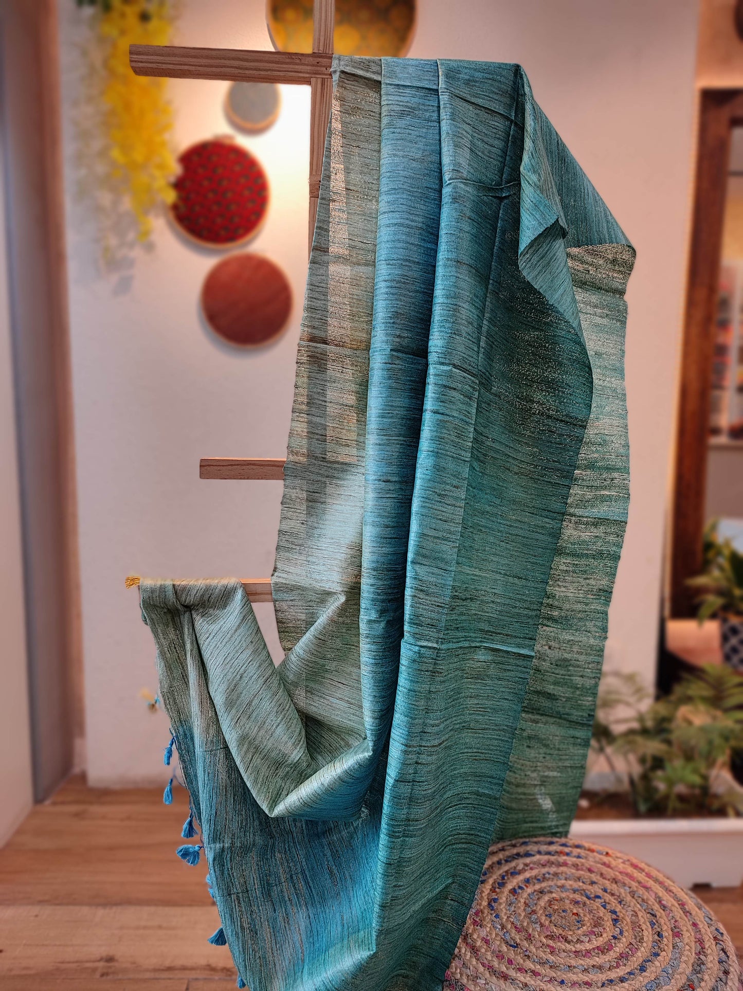 Teal Shaded Tussar GheechaSilk Dupatta