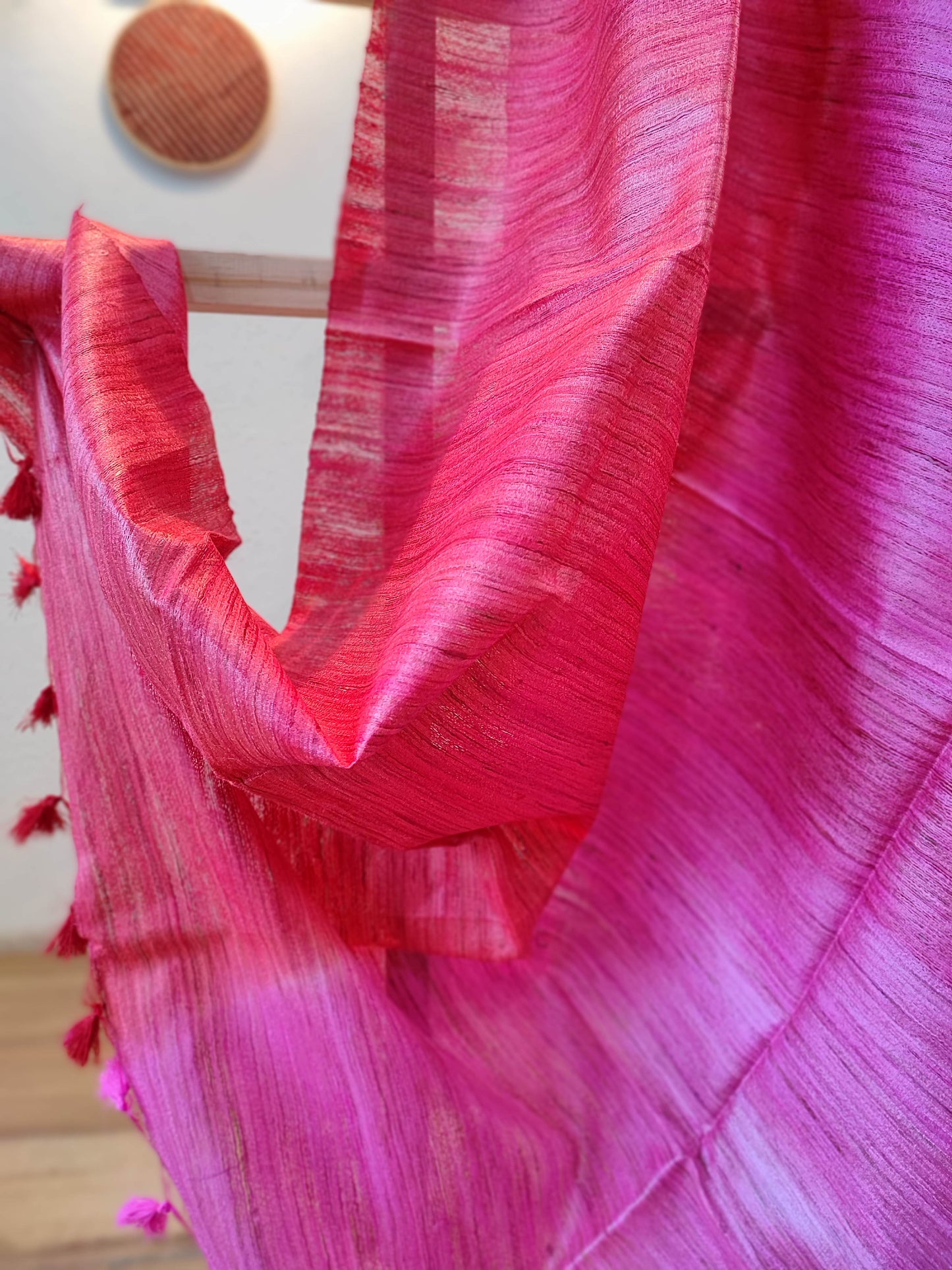 Pink And Red Tussar GheechaSilk Dupatta