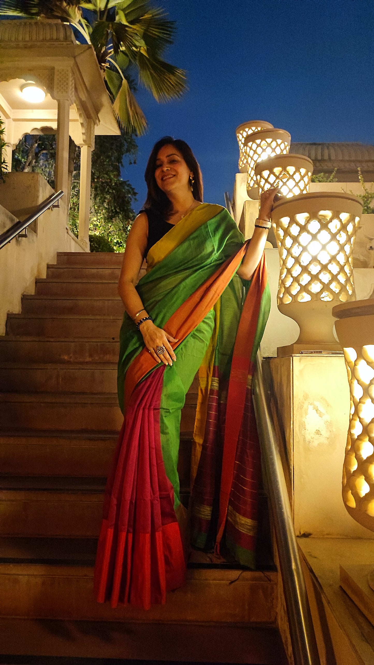 Green & Magenta Handcrafted Cotton Silk Saree