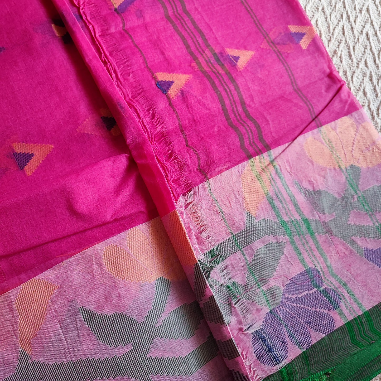 Magenta Pink Cotton Taant Saree