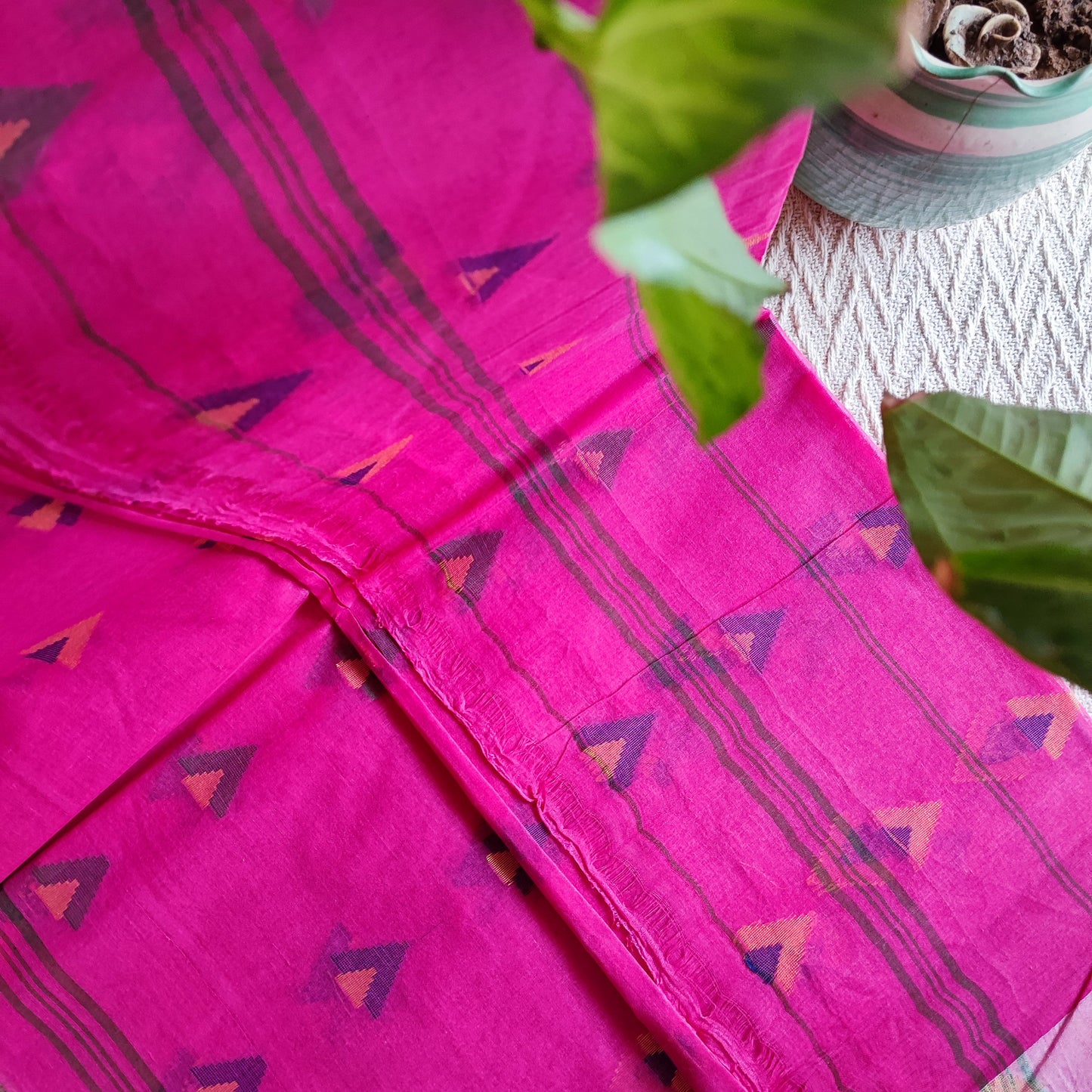 Magenta Pink Cotton Taant Saree