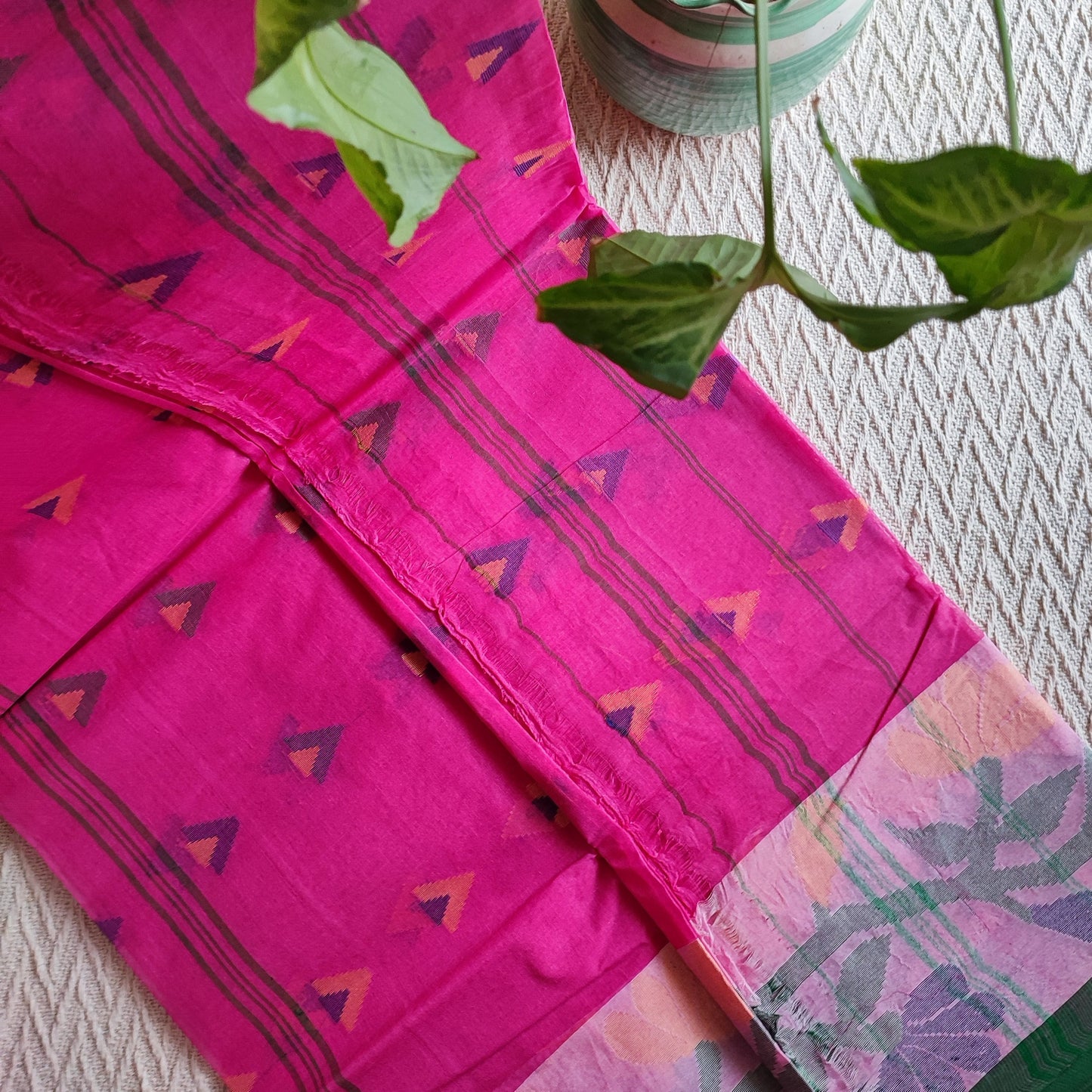 Magenta Pink Cotton Taant Saree