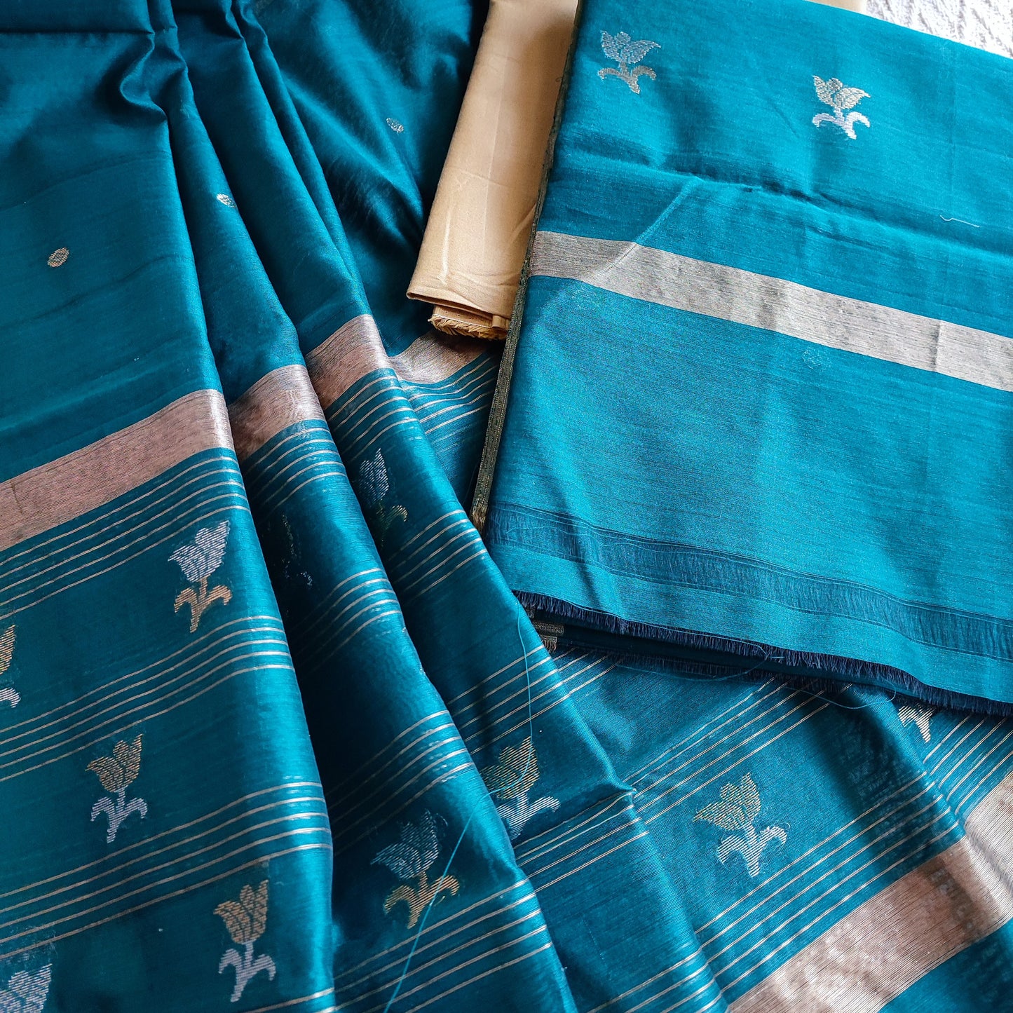 Cyan Blue Mercerized Chanderi Silk Suit Set