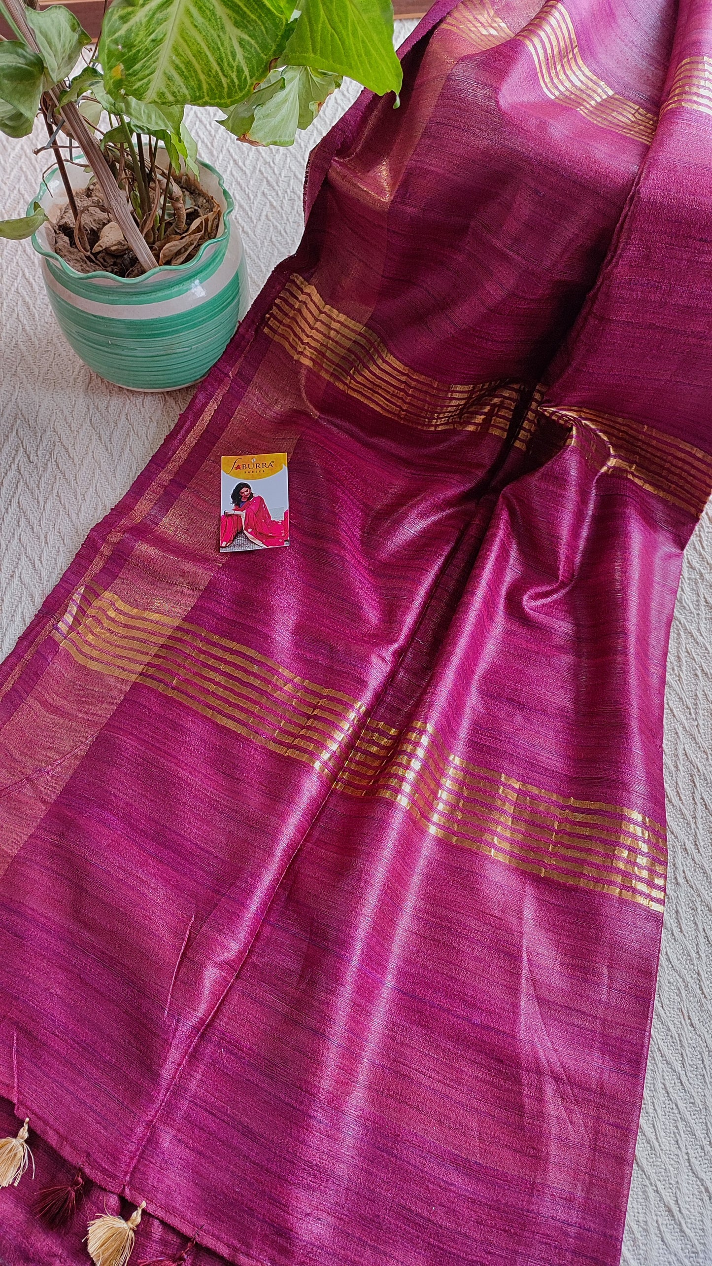 Magenta Pink Tassar Gheecha Silk Saree