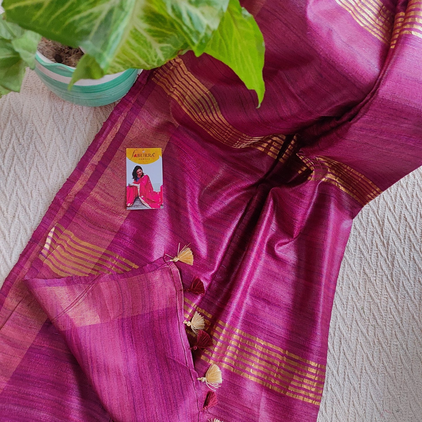 Magenta Pink Tassar Gheecha Silk Saree