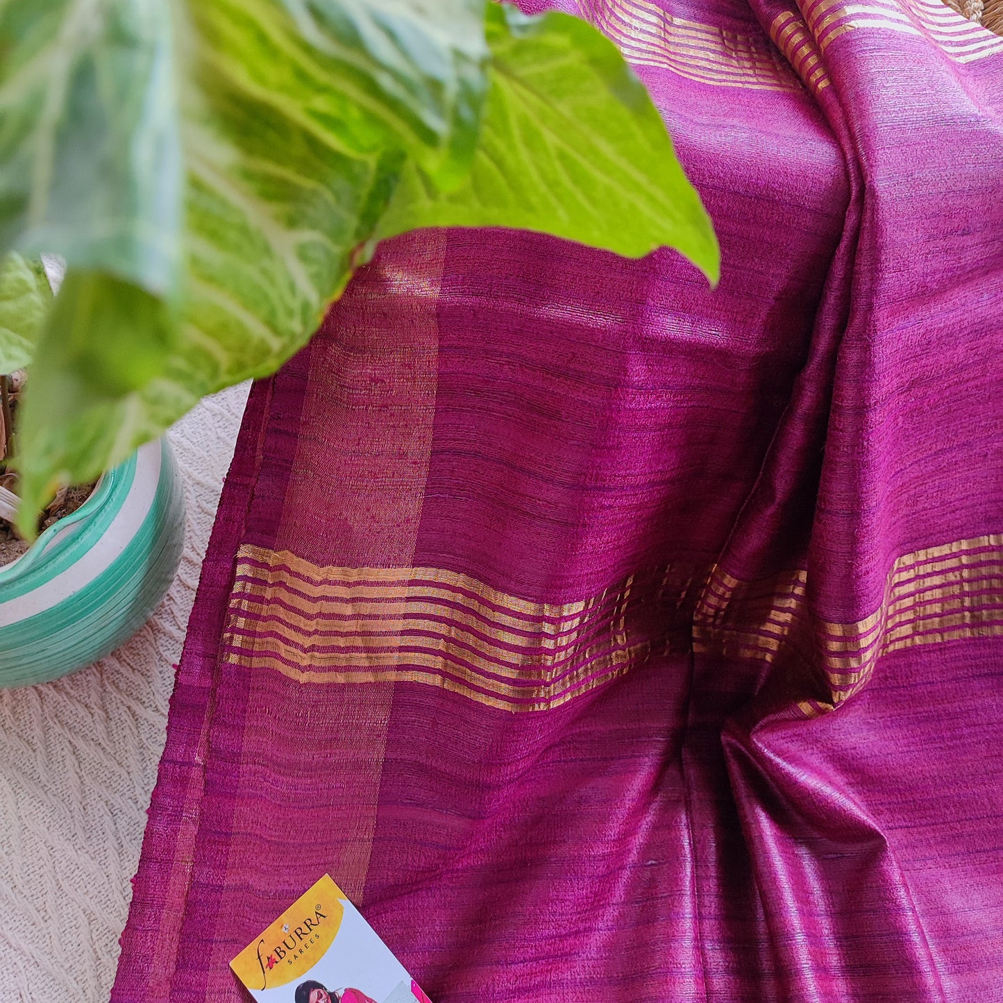 Magenta Pink Tassar Gheecha Silk Saree