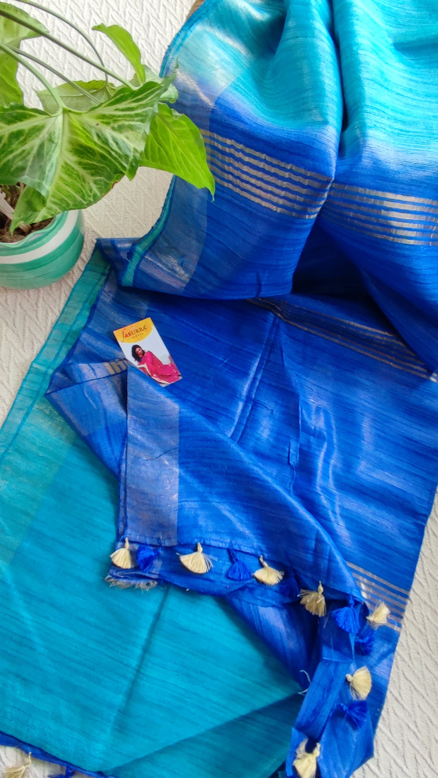 Cobalt and Arctic Blue Tassar Gheecha Silk Saree