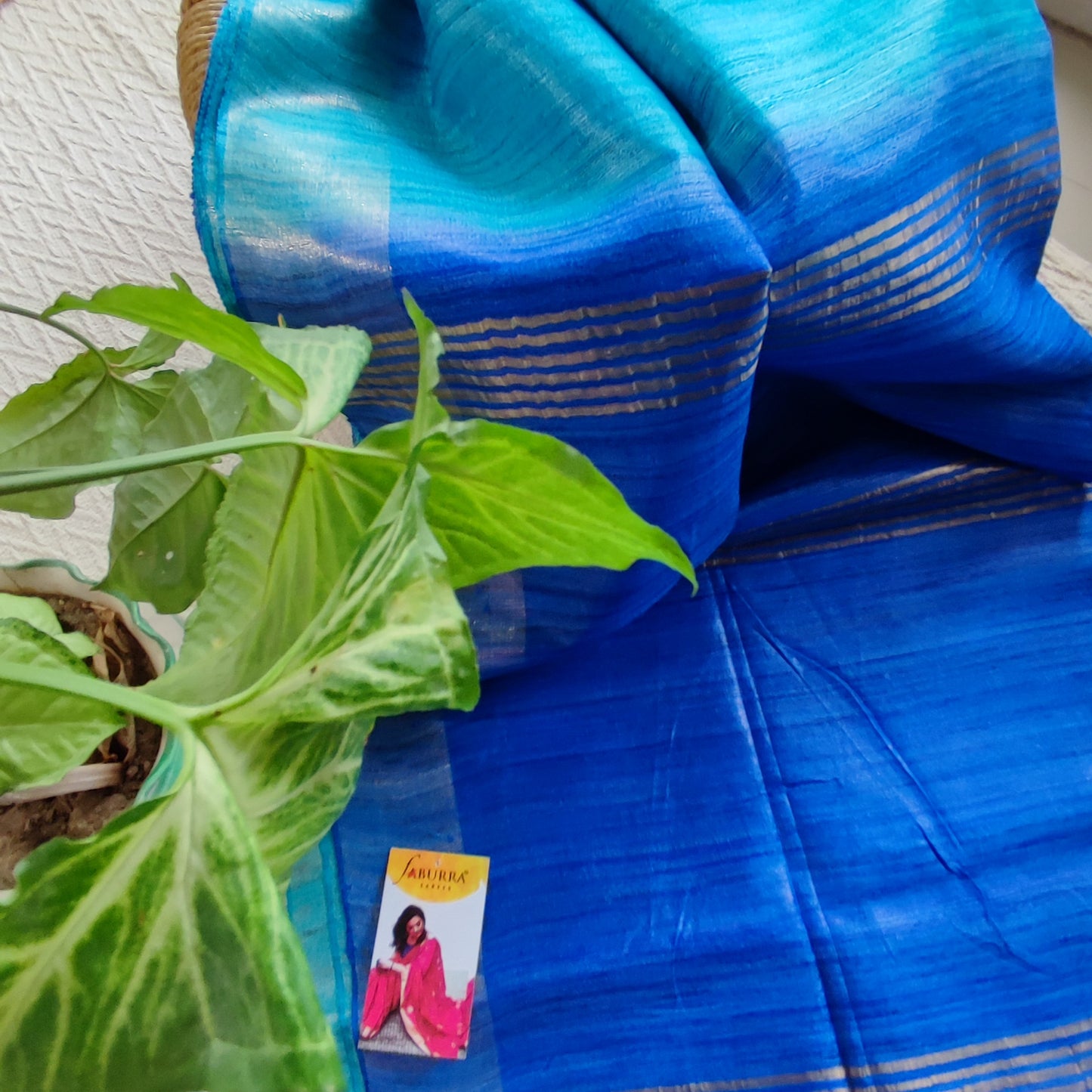 Cobalt and Arctic Blue Tassar Gheecha Silk Saree