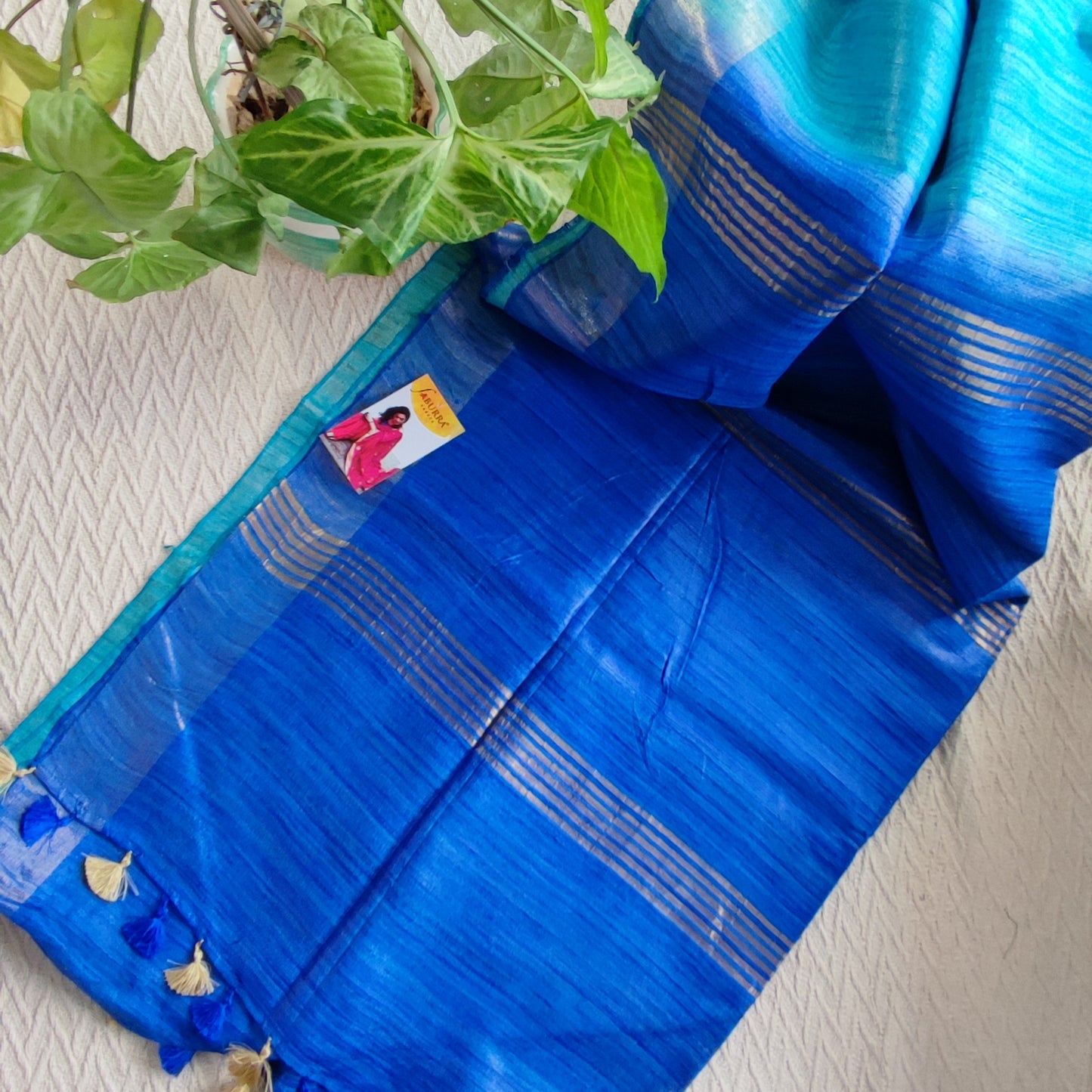 Cobalt and Arctic Blue Tassar Gheecha Silk Saree