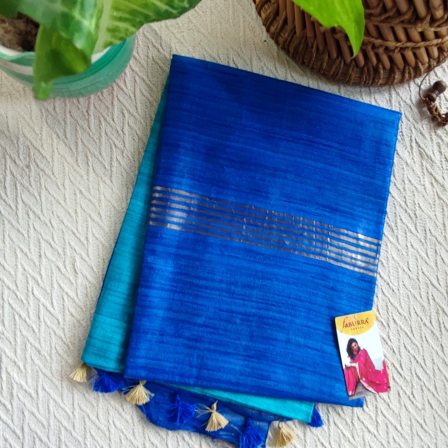 Cobalt and Arctic Blue Tassar Gheecha Silk Saree